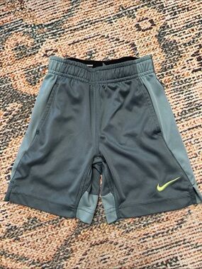 Boys Nike Grey blue Athletic Shorts with Neon Yellow Swoosh
